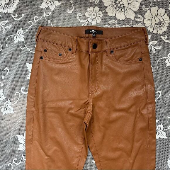 7 For All Mankind High Rise Skinny Vegan Leather Pants in Camel Sz Small - Picture 4 of 17
